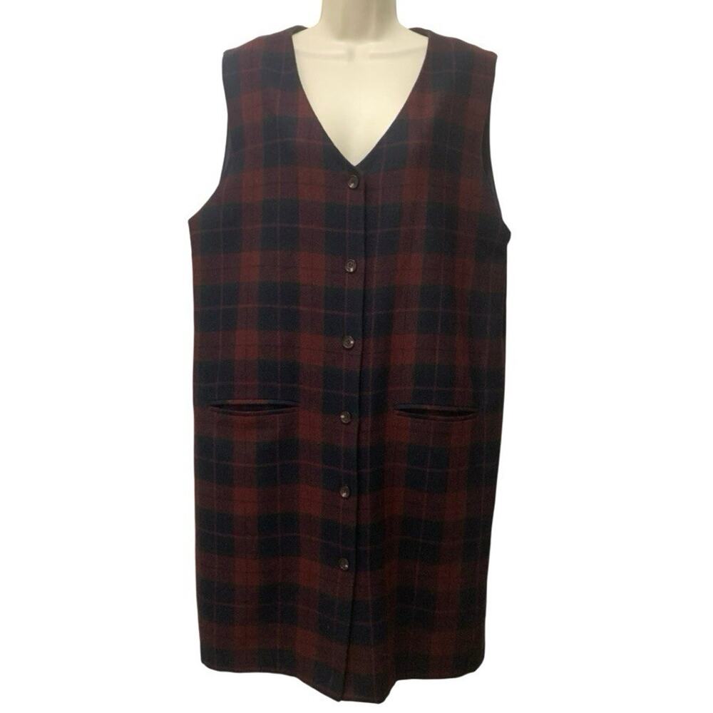 Vintage 90s Sag Harbor Plaid Pinafore Jumper Dress Wool Blend Size 12
